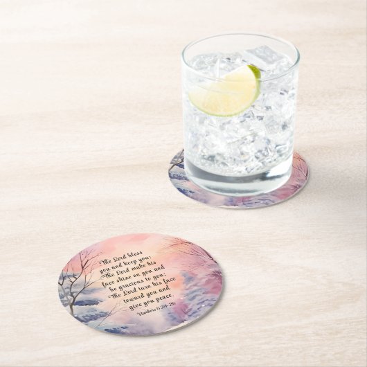 Nummers 6 Heer zegene u Bijbel Verse Winter Scène Ronde Kartonnen Onderzetter (Insitu)