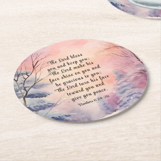 Nummers 6 Heer zegene u Bijbel Verse Winter Scène Ronde Kartonnen Onderzetter (Gebogen)
