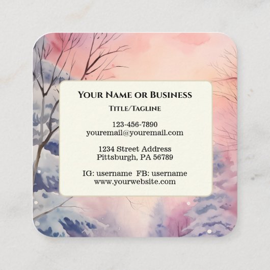 Nummers 6 Heer zegene u Bijbel Verse Winter Scène Vierkante Visitekaartje (Achterkant)