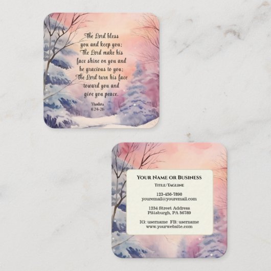 Nummers 6 Heer zegene u Bijbel Verse Winter Scène Vierkante Visitekaartje (Voorkant / Achterkant)