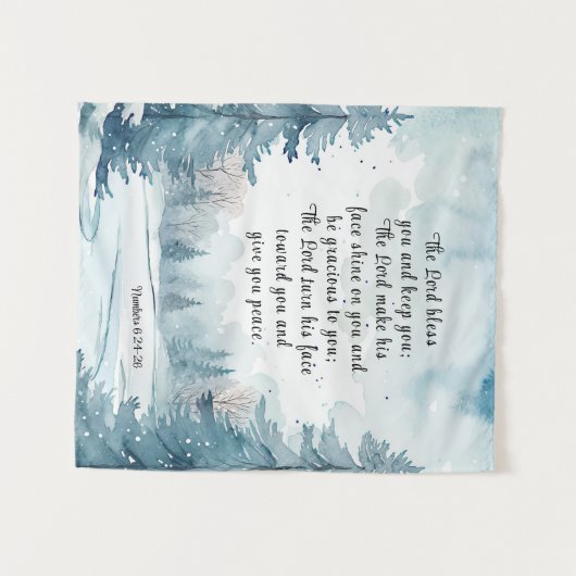 Nummers 6 Heer zegene u Bijbel Verse Winter Scène Wandkleed (Voorkant (horizontaal))