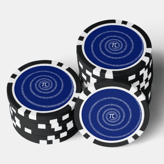 Nummers spiral voor Pi op Navy Blue Pokerchips (Opstapeling)