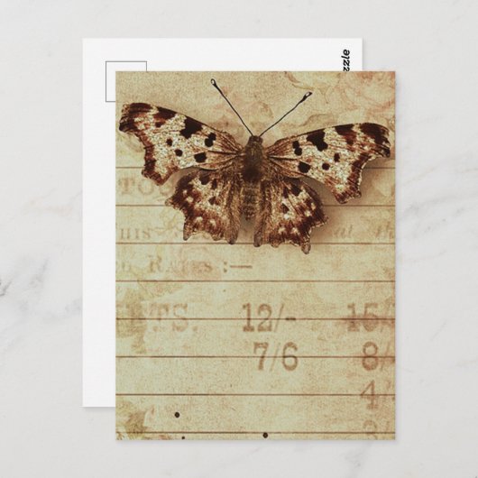 Nummers van notitieblokken met sepia-vlinder, in n briefkaart (Voorkant / Achterkant)