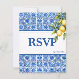 🌈 Nummerverzoek + QR-code Azul & Limone Romance RSVP Kaartje