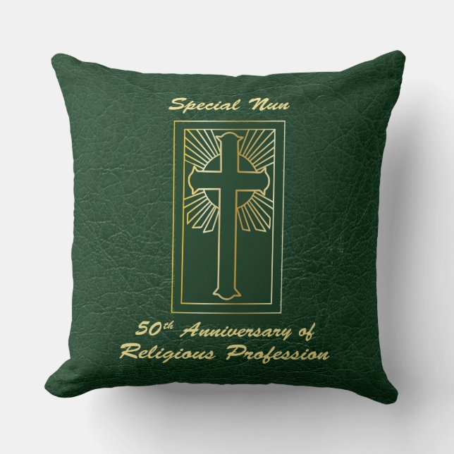 Nun 50e Jubileum van Religieuze Professie Groen Kussen (Voorkant)