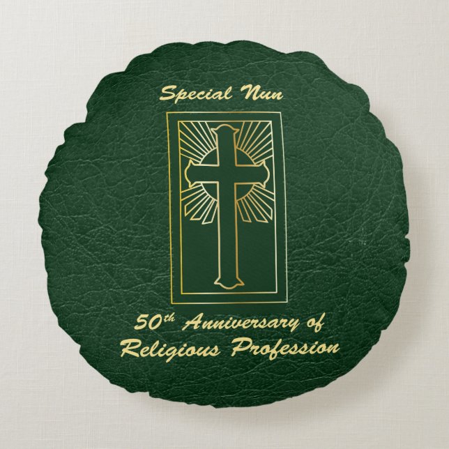 Nun 50e Jubileum van Religieuze Professie Groen Rond Kussen (Voorkant)