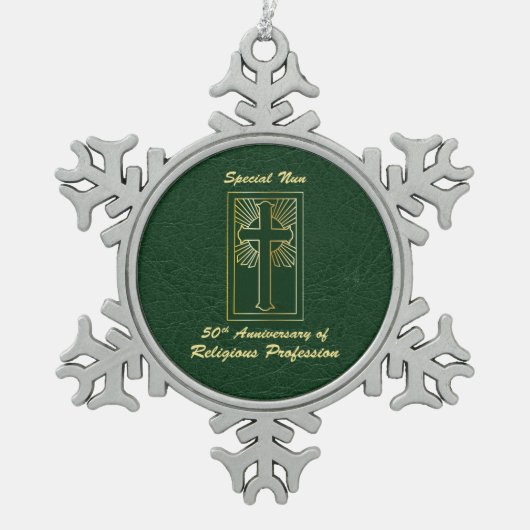 Nun 50e Jubileum van Religieuze Professie Groen Tin Sneeuwvlok Ornament (Voorkant)