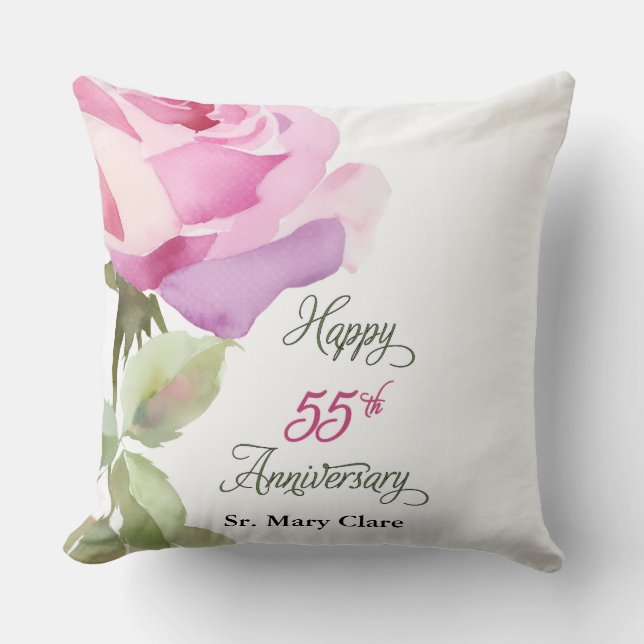 Nun 55th Anniversary Jubilee Custom Name Pink Rose Kussen (Voorkant)