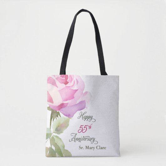 Nun 55th Anniversary Jubilee Custom Name Pink Rose Tote Bag (Voorkant)