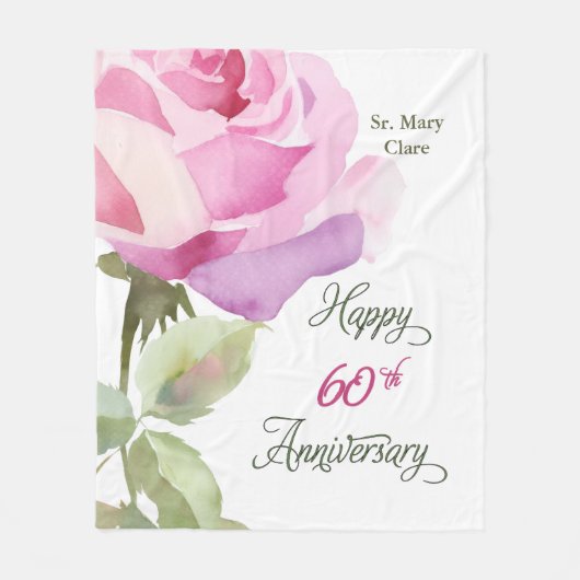 Nun 60th Anniversary Jubilee Custom Name Pink Rose Fleece Deken (Voorkant)