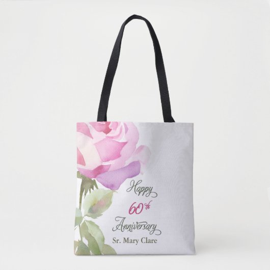 Nun 60th Anniversary Jubilee Custom Name Pink Rose Tote Bag (Voorkant)