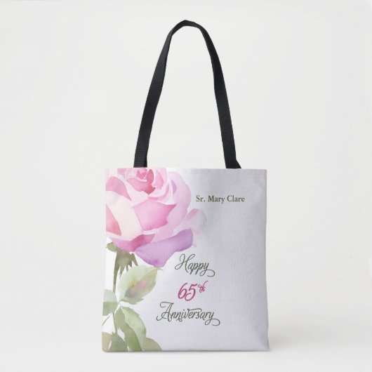 Nun 65th Anniversary Custom Name Pink Rose Tote Bag (Voorkant)