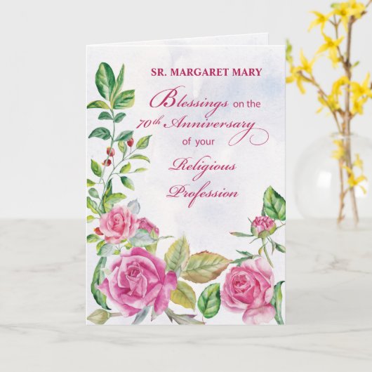 Nun 70e Jubileum van Religious Profession Roze Kaart (Gele Bloem)