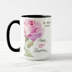 Nun Aangepaste Naam 75ste Verjaardag Roze Roos Mok