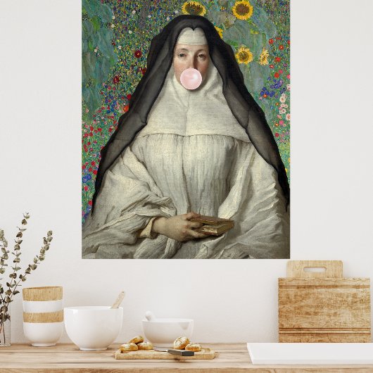 Nun Bgloing a Roze Bubble Poster (Keuken)