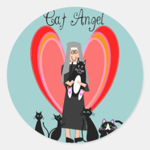 Nun Cat Angel Art Gifts Ronde Sticker