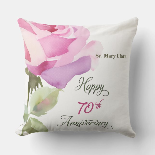 Nun Custom Naam 70th Verjaardag Jubileum Roos Kussen (Voorkant)