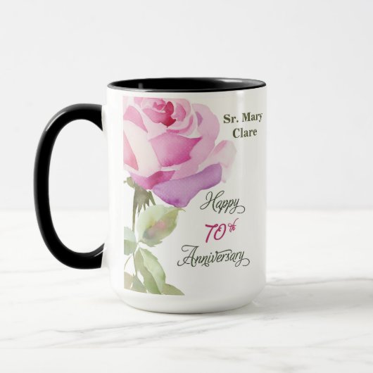 Nun Custom Name 70e verjaardag Jubileum Roos Mok (Links)