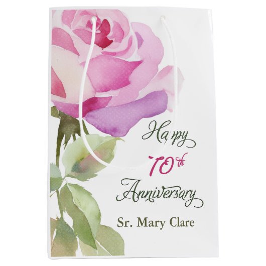 Nun Custom Name 70th Anniversary Jubilee Rose Medium Cadeauzakje (Voorkant)