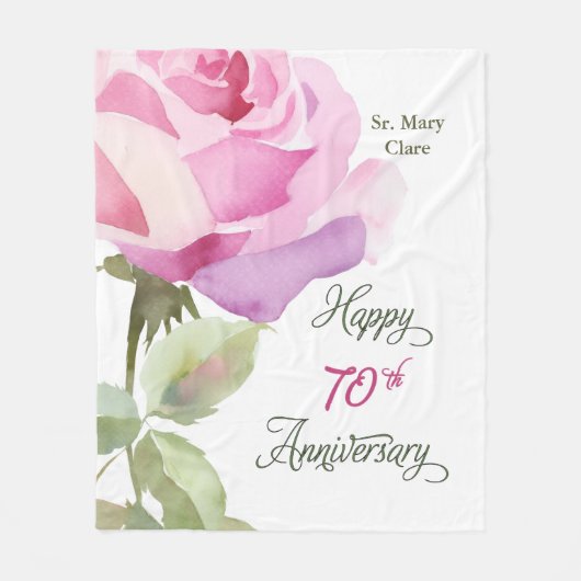 Nun Custom Name 70th Anniversary Jubileum Roos Fleece Deken (Voorkant)