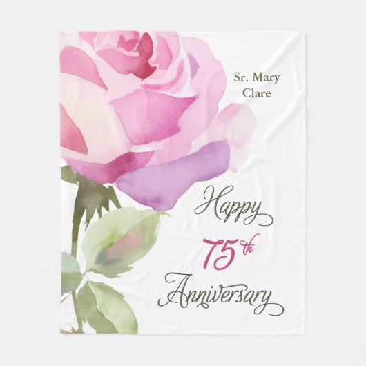 Nun Custom Name 75th verjaardag Roze Roos Fleece Deken (Voorkant)