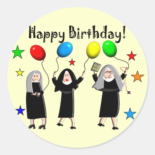 Nun Happy Birthday Kaarten & Gifts Ronde Sticker (Voorkant)