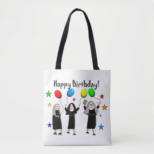 Nun Happy Birthday Wit Tote Bag (Voorkant)
