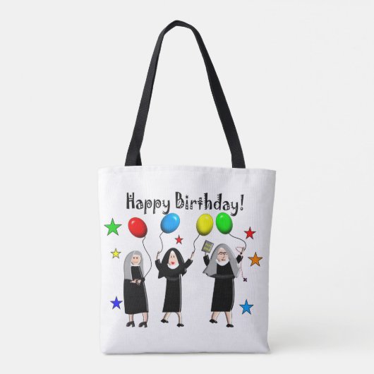 Nun Happy Birthday Wit Tote Bag (Achterkant)