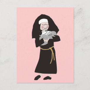 Nun Holding Grey Cat Gifts Briefkaart