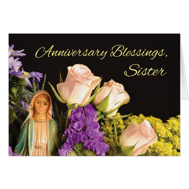 Nun Jubileum Blessings, Mary met bloemen (Voorkant Horizontaal)