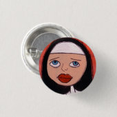 nun met grote rode lippenknop ronde button 3,2 cm (Voorkant /achterkant)