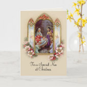 Nun Nativity Traditionele Kerst Heilige Familie Kaart (Gele Bloem)