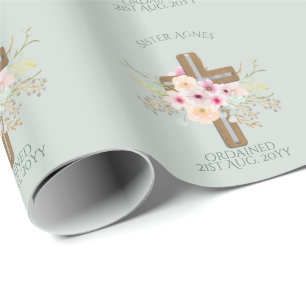 NUN - Ordening of Jubileum - Floral Cross Cadeaupapier