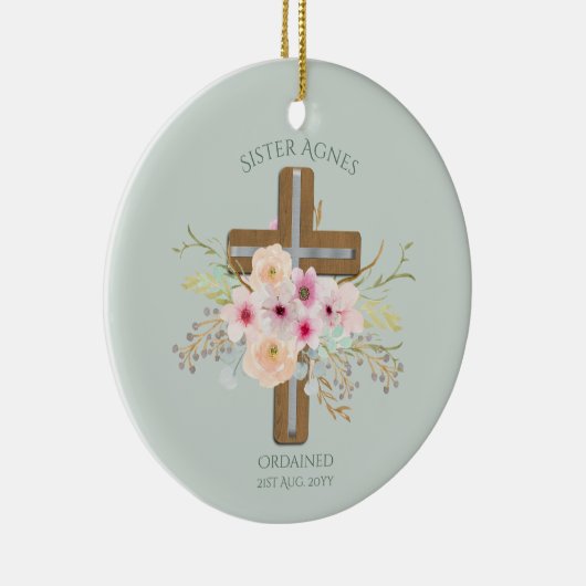 NUN - Ordening of Jubileum - Floral Cross Keramisch Ornament (Rechts)