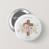NUN - Ordening of Jubileum - Floral Cross Ronde Button 5,7 Cm (Voorkant /achterkant)
