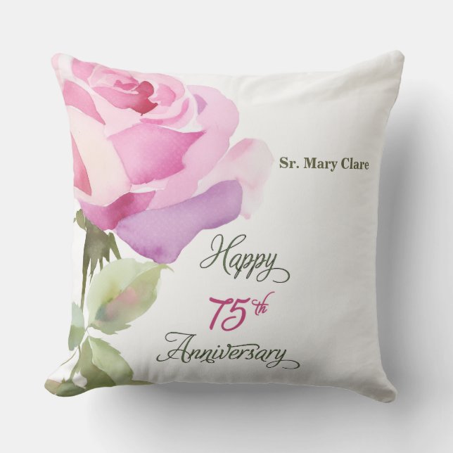 Nun Personalize 75th Anniversary Pink Rose Kussen (Voorkant)