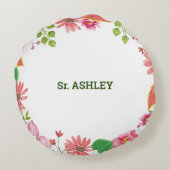 Nun Religieuze 5e Jubileum Waterverf Flowers Rond Kussen (Achterkant)