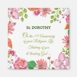 Nun Religieuze 75e Jubileum Waterverf Bloemen Magneet