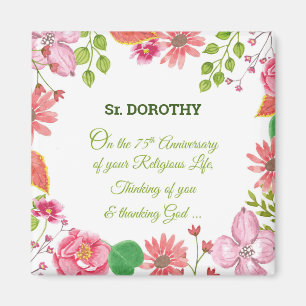 Nun Religieuze 75e Jubileum Waterverf Bloemen Magneet