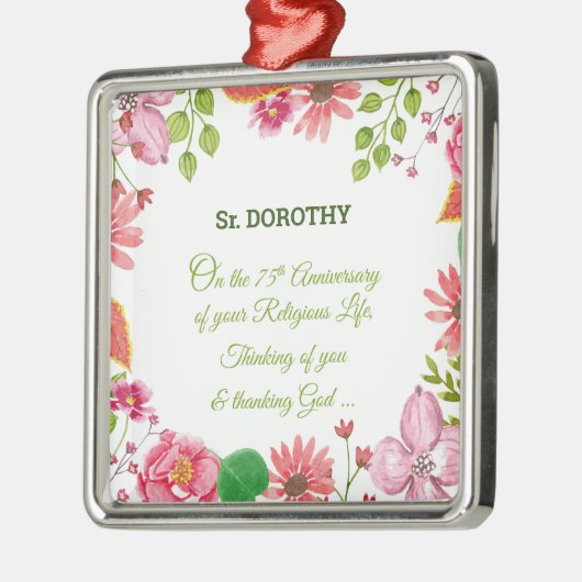 Nun Religieuze 75e Jubileum Waterverf Bloemen Metalen Ornament (Links)