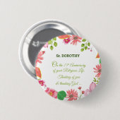 Nun Religieuze 75e Jubileum Waterverf Bloemen Ronde Button 5,7 Cm (Voorkant /achterkant)