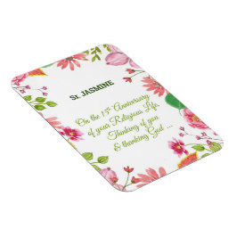 Nun Religious 15th Jubileum Waterverf Flowers Magneet