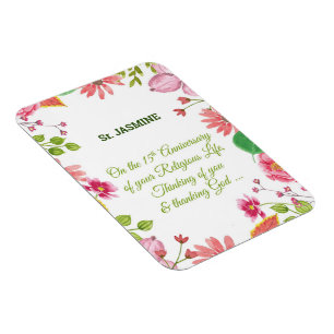 Nun Religious 15th Jubileum Waterverf Flowers Magneet