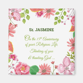 Nun Religious 15th Jubileum Waterverf Flowers Magneet