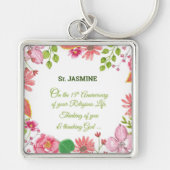 Nun Religious 15th Jubileum Waterverf Flowers Sleutelhanger (Voorkant)
