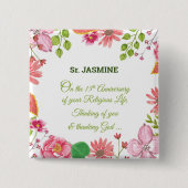 Nun Religious 15th Jubileum Waterverf Flowers Vierkante Button 5,1 Cm (Voorkant)