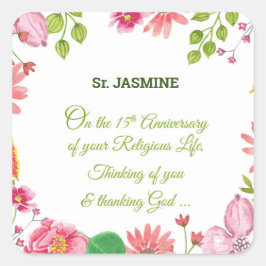 Nun Religious 15th Jubileum Waterverf Flowers Vierkante Sticker