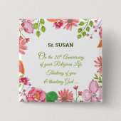 Nun Religious 20th Jubileum Waterverf Flowers Vierkante Button 5,1 Cm (Voorkant)