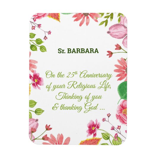 Nun Religious 25th Jubileum Waterverf Flowers Magneet (Verticaal)