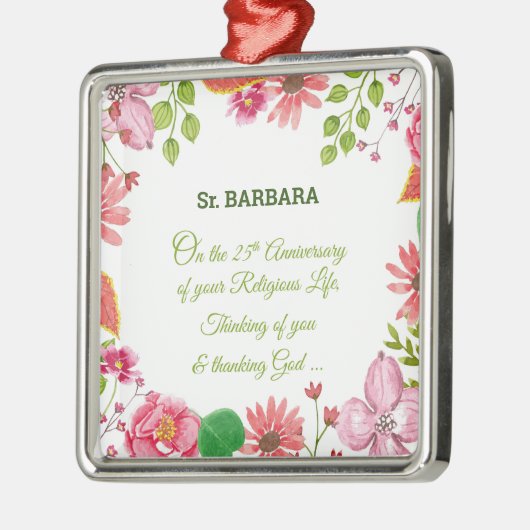 Nun Religious 25th Jubileum Waterverf Flowers Metalen Ornament (Links)